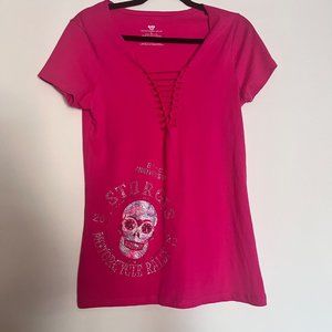 Vance Biker Wear Women Sturgis 2022 Motorcycle Rally‎ Skull Pink Shirt Size L